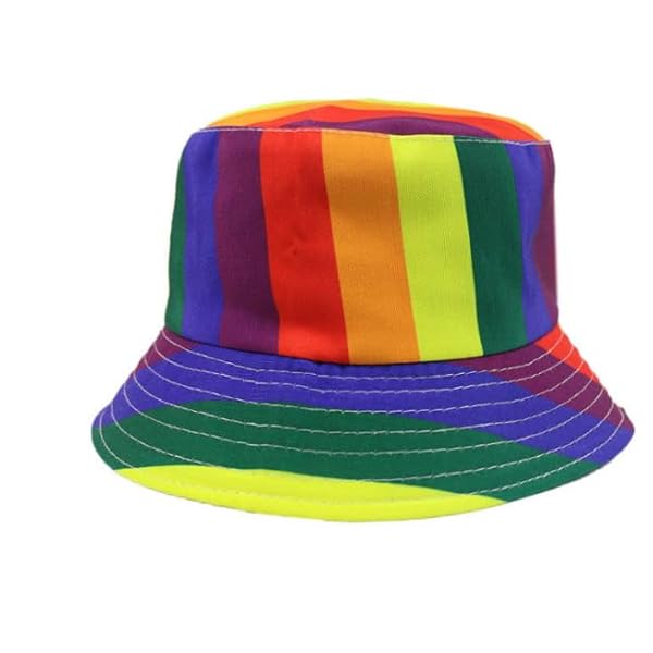 Rainbow Bucket Hat Cotton Sun Protection Hat with Wide Brim for