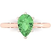 Clara Pucci 14K Solid Gold Engagement Ring for Women | 1.5 cttw Green Diamond Pear Cut Solitaire | Real Rose Gold Wedding Ring