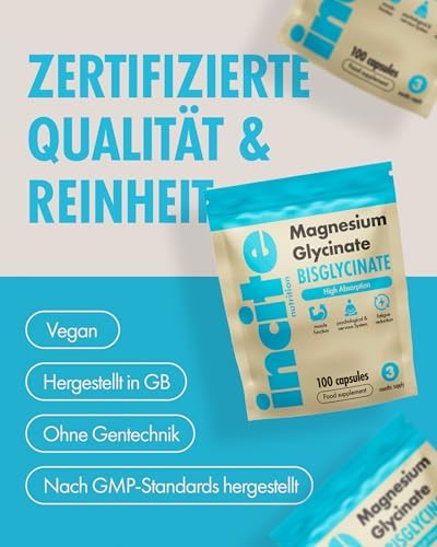 Magnesium glycinat Nahrungsergänzungsmittel – 500 mg – Premium-Qualität – 100 vegane, Magnesium bisglycinat hochdosierte Kapseln Supplements (Tabletten für 3 Monate) mit höchster Bioverfügbarkeit