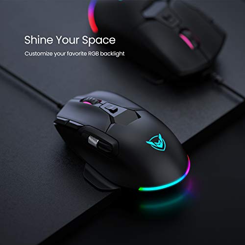 PICTEK Wired RGB Gaming Mouse, Side Metal Scroll Wheel for Volume