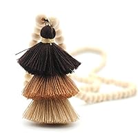 Shaoge Women Necklace Clothes Pendant Tassel Long Chain Natural Wooden Round Bead Sweater Skirt Decor Accessory (Coffee)