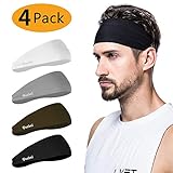poshei Mens Headband (4 Pack), Mens Sweatband & Sports Headband for Running, Crossfit, Cycling, Yoga, Basketball - Stretchy Moisture Wicking Unisex Hairband