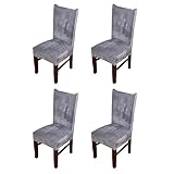 Hemons 4 X Universal Stretch Fox Pile Fabric Chair Covers Removable Washable Ceremony Hotel Dining Room Kitchen Bar Dining Seat Cover Restaurant Wedding Part Decor (Grey)