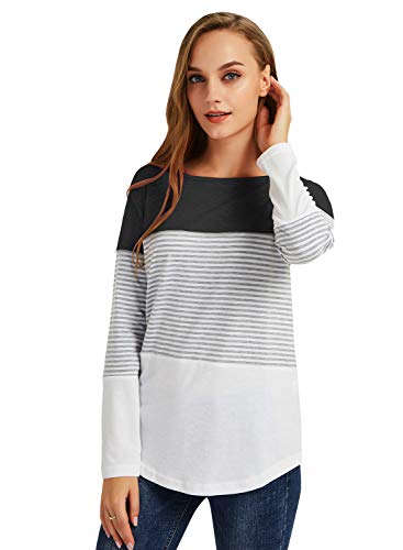 Gititlys Loose T-Shirts for Women, Casual Long Sleeve Sweatshirts Round Neck Shirts for Women, Lightweight Str