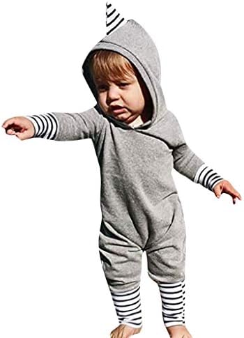 Drindf Boys Clothing Infant Newborn Baby Boy Girl Dinosaur Long Sleeve Hooded Striped Romper Jumpsuit Clothes
