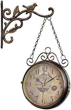 energeti Double-sided Wall Clock Station Retro Dial with Stem Fixing Pendulum for Indoor Outdoor Home Garden Living Room