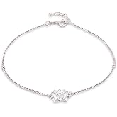 Vanbelle Sterling Silver Jewelry - Rhodium Plated with 925 Stamp - Nature-Theme Lotus-charm Anklet - Elegant handcrafted Chain Anklet for Women - 9" long + 1" extender