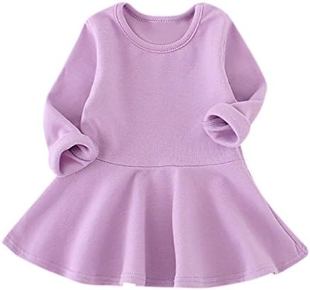 Weiyun Baby Girls Candy Color Long Sleeve Solid Princess Casual Toddler Kids Dress