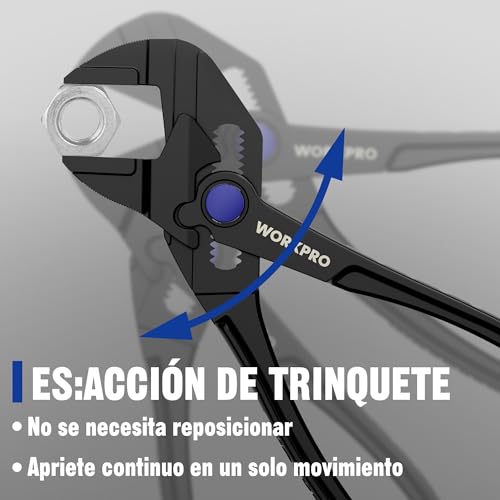 WORKPRO Adjustable Wrench Pliers 108 mm, Wrench Type Pliers with Self-adjusting Jaw, Max Opening 20 mm, Non-Slip Handle, for Nuts and Pipes