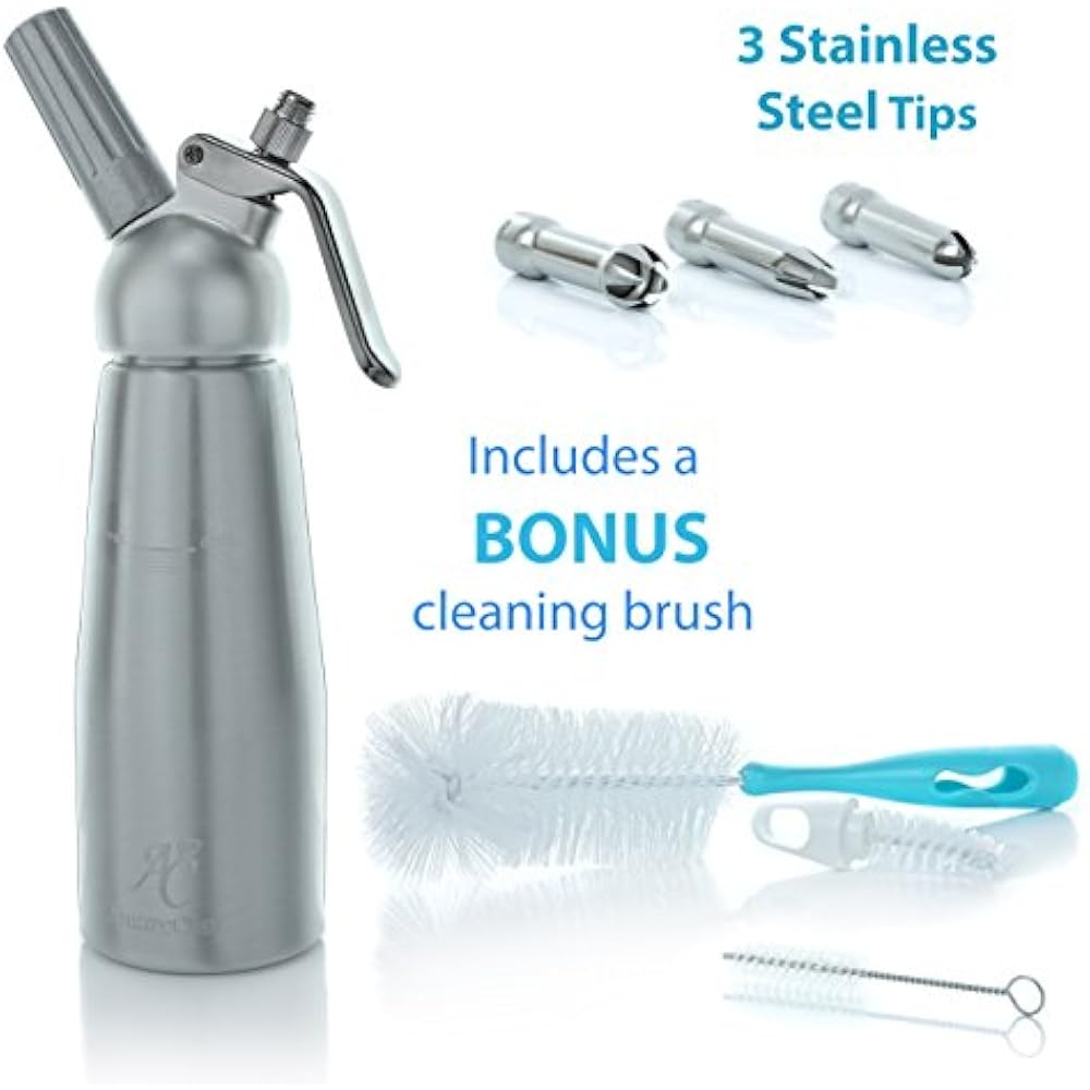 Whipped Cream Chargers & Whippers Dispenser With 3 Stainless Steel Tips