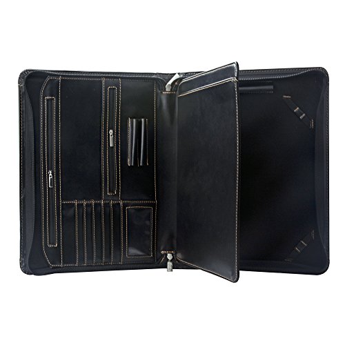 Leather Portfolio with Notepad Space for 10.5-inch / 11-inch iPad, Padfolio Case Business Zippered Organizer Document Folder with Letter Size Notepad Holder