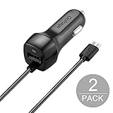 Micro USB Car Charger, OoRage Universal Car Charger Built-in Micro USB Connector for Samsung Galaxy, HTC, Sony, Nexus, Motorola, LG, Huawei, Android Devices (2 Pack)