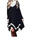 OUGES Women's Long Sleeve V Neck Button Down Midi Skater Dress with Pockets(Black067,XXL)