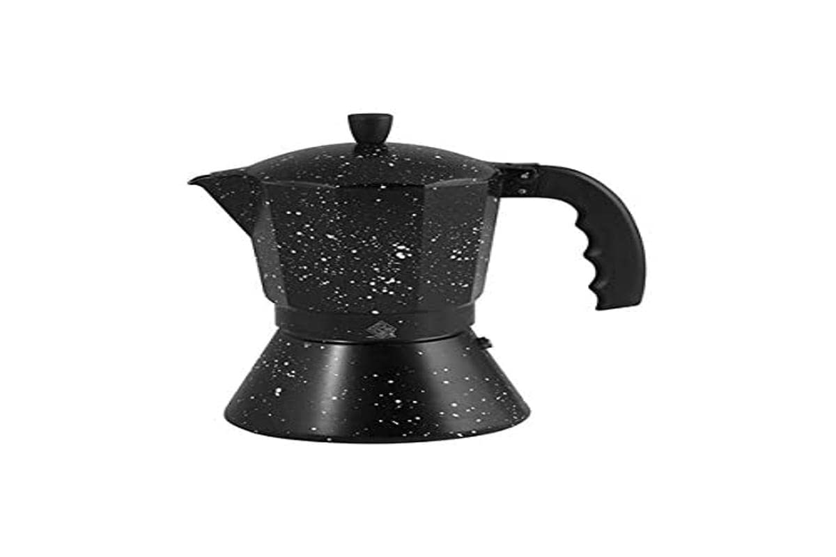Home Coffee Maker for 3 Cups, with decoration stone, aluminium Induction Bottom, Black, 10 x 15 x 16 cm