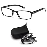DOUBLETAKE 2 Pairs Foldable Readers Reading Glasses in Portable Zip Cases with Clip for Men and Women - 1.50x