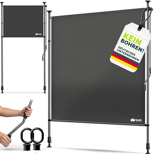 tillvex® Klemmmarkise Senkrechtmarkise 150x310cm mit Handkurbel ohne Bohren