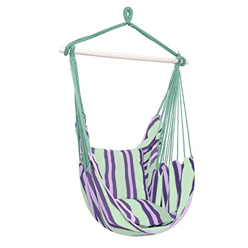 Labyrinen Distinctive Hammock Chair, Cotton Canvas Hanging Rope Chair with 2 Pillows for Superior Comfort & Durability Hanging Chair for Yard, Bedroom, Porch, Indoor/Outdoor - Green