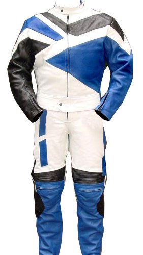 Perrini 2pc Motorcycle Riding Racing Leather Track Suit w/Padding All Leather Drag Suit - Thumbnail 3
