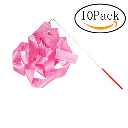 Ymkf Sqqr 6.5-Foot Long Pink Dancing Ribbon Streamer Rhythm Ribbon Set Pack of 10