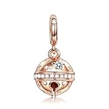 NINAQUEEN Christmas Charms Gifts Jingle Bells 925 Sterling Silver Rose Gold Dangle Charm Pendant Charm for Pandöra Bracelets Jewelry Gifts for Her