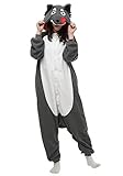 OLadydress Unisex Wolf Cosplay Pyjamas, Animal Costums Onesie For Adult Women Men Grey X-Large