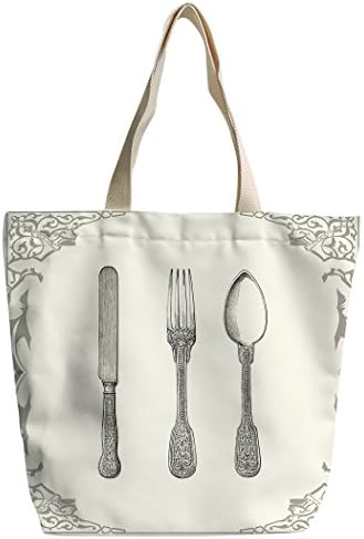 SXCHEN Custom Zipper Canvas Bags Shoulder Bag Handbag Vintage Silver Knife Fork Spoon Tableware