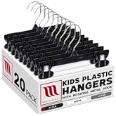 MAINETTI - 6008SMB20 Mainetti 6008 Black Plastic Children's Hangers - 20 Pack with Rotating Metal Hook and Sturdy Plastic Non-Slip Clips, Great for Pants/Skirts/Slacks/Bottoms, 8 Inch