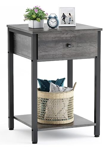 SKY-TOUCH Nightstand 40 * 40cm Bedside Cabinet with Drawer, Bedside Table Wood Night Stand Modern End Table Side Table for Bedroom and Living Room, Sturdy Steel Frame, Easy Assembly