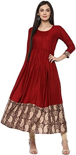 Ives Anarkali Maroon Viscose Floral Print Printed Casual Kurti for Women