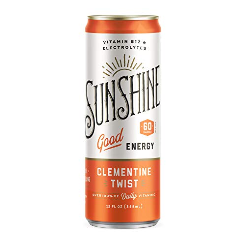 Sunshine Sparkling Energy Drink, Clementine Twist, Vitamin C, Electrolytes, 70mg of Natural Caffeine, 12oz (pack of 12)