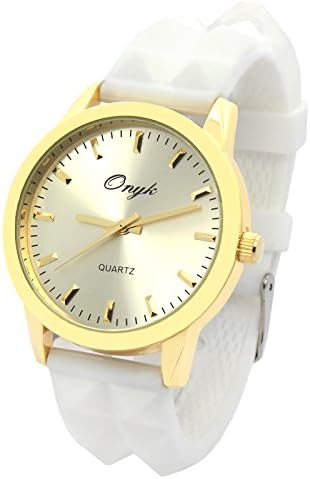 Onyk Womens Gold Metal Tone White Silicone Band White Face Quartz Wrist Watches