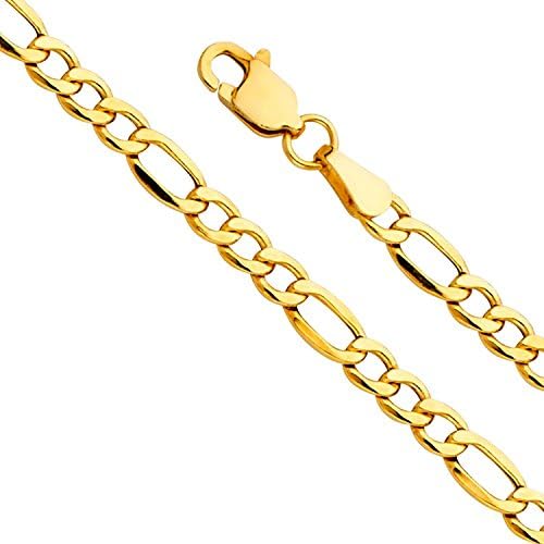 Figaro 5MM Men's Gold Chain Necklace 24K Fashion Jewelry Diamond Cut Miami Cuban Link Gift