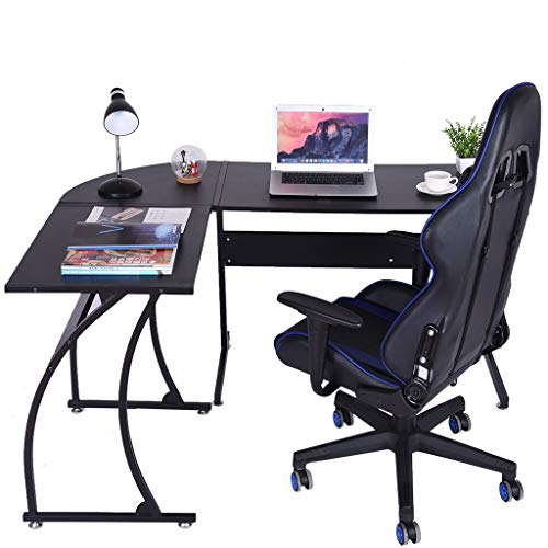 L-Shaped Home Office Corner Desk - 43"PC Monitors Computer Desk, Corner Table with Simple Modern Design for Easy Assembling, Shiny Surface Scratch Resistant Tabletop, Modern Black - Thumbnail 2