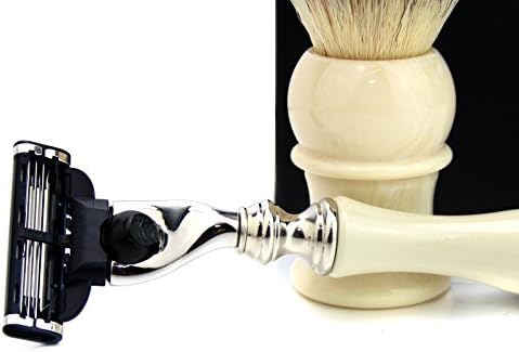 Ivory Colour Shaving Brush with Synthetic Hair & Triple Cartridge Replaceable Head Razor Men's Set - Image 4