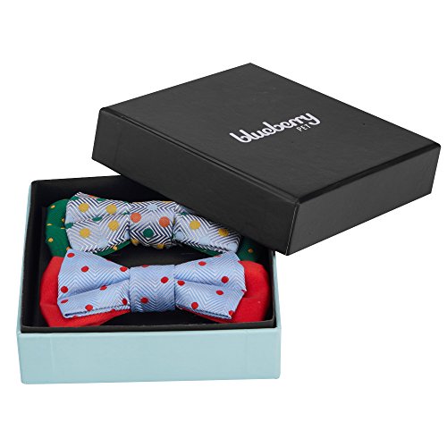 Blueberry Pet Valentine's Day Gift Box with Pack of 2 Handmade Dog Cat Bow Tie, Polka Dots Designer Bowtie Set, 4" 2.5"