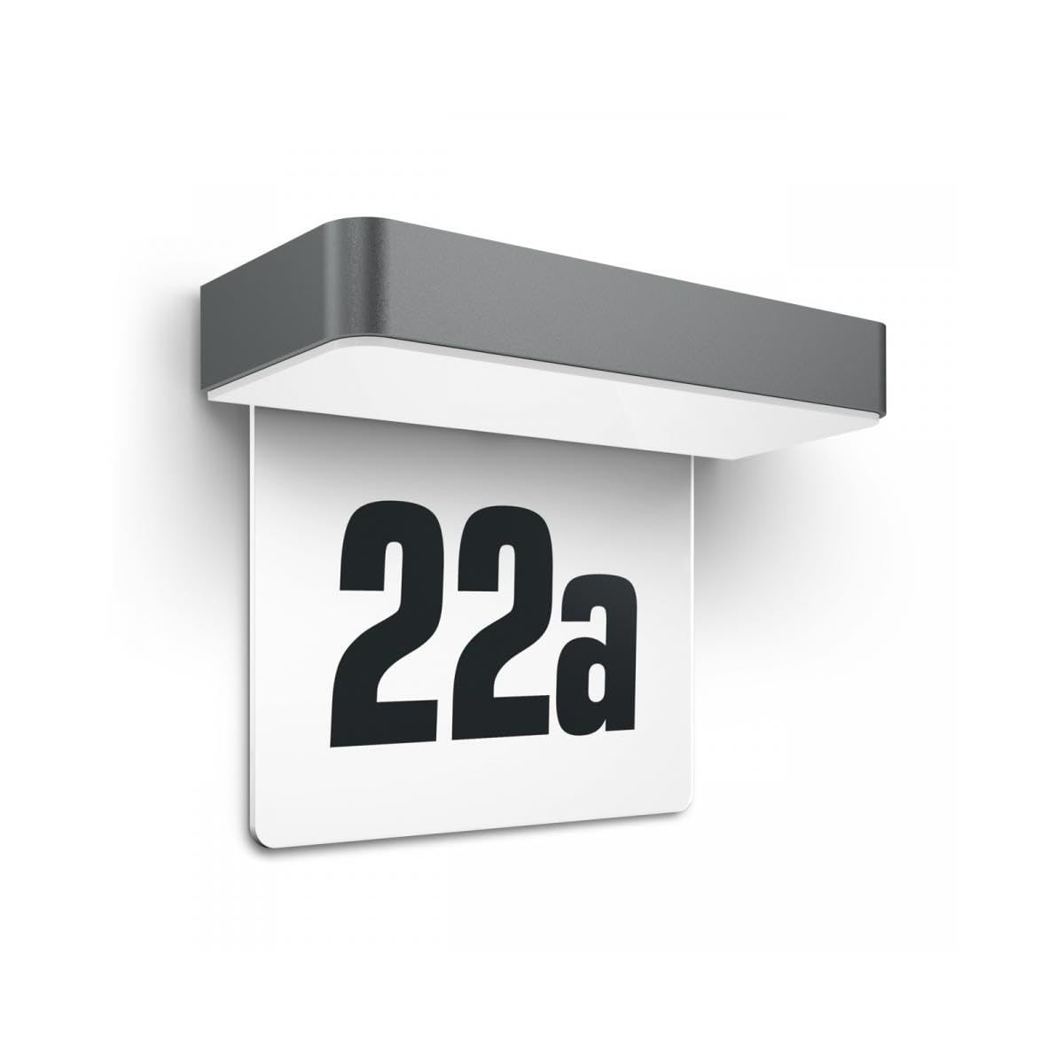 Steinel XSolar SOL-O HN house number light, solar wall light, illuminated house number, twilight switch, 2000 mAH battery, anthracite