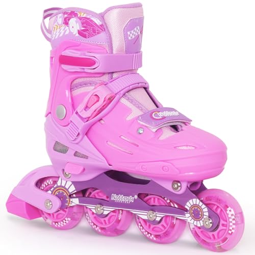 Nattork Inline Skates für Kinder und Erwachsene, 4 Größen Verstellbar Kinder Inliner, Inline Skates für Damen Herren (Rosa, L (37-40))