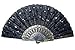 Beautiful Lady's Silk Hand Fan with Black Sequins