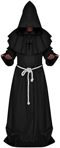 Gardenwin Medieval Monk Robe Priest Cosplay Halloween Hooded Cape Costume Cloak S