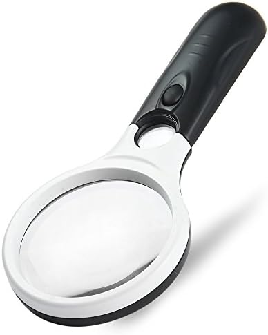 3 LED Lights 3X / 45X Handheld Reading Magnifier - Best Size Illuminated Reading Magnifier for Books, Newspapers, Maps, Coins, Jewellery, Hobbies &amp; Crafts