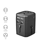 MOCREO Travel Adapter, International Travel Charger Adapter World Plug Adapter Built-in 2.1A Dual USB Ports - Universal AC Socket - Safety Fuse (Black)