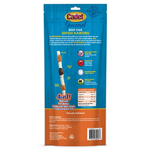 CADET GOURMET SHISH KABOB DOG TREATS FOR LARGE DOGS, HEALTHY & NATURAL CHICKEN & SWEET POTATO CHEW STICKS, BEEF HIDE, EXTRA LARGE 10 INCH, 4 COUNT (PACK OF 1)