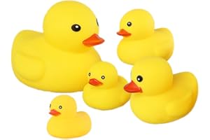 Bath Duck Toys 5 Pcs Yellow Rubber Duck Family Squeak Ducks Baby Shower Toy for Toddlers Boys Girls (Yellow Duck Family)