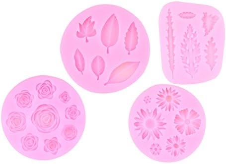 Silicone Molds 4 pcs / Flowers Shaped Chocolate Fondant / Soap Mould / Candy / Cake Decoration Mould / Theme Molds / Fimo Molds / Sugarcraft / Clay Mold / Botanical Design / Leaves / Flowers / Floral