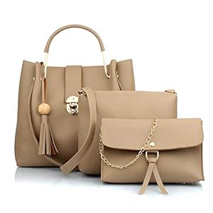 Mammon Women’s Handbag With Sling Bag & Wristlet (Set of 3) (3L-bib-Cream_Cream)