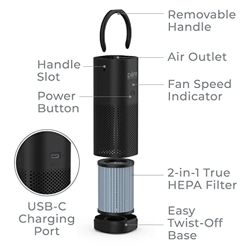Pure Enrichment PureZone Mini Portable Air Purifier - Cordless True HEPA Filter Cleans Air & Eliminates 99.97% of Dust, Odors, & Allergens Close to You - Cars, School, & Office