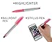 Stylus Ballpoint Pen with Highlighter Tips, 3 in 1 Combo Stylus for Touchscreens, Writing Pen and Highlighter, Black Ink, Pack of 5