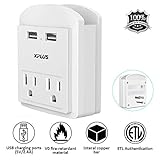 USB Wall Outlet,XPLUS 2 USB Charging Ports (2.4A) & 2 AC Outlet Plugs, Surge-protected Power Socket Outlet Extender with Topside Phone Holders for iPhone, iPad and Others, ETL Certified (White)
