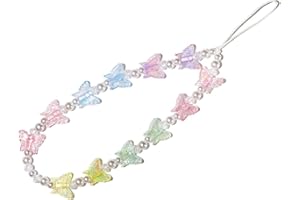 Fuqimanman2020 1-2 PCS Natural Stone Cell Phone Lanyard Strap Charms- Handmade Colorful Beaded Butterfly Charms for Women Girl, Rainbow Keychain