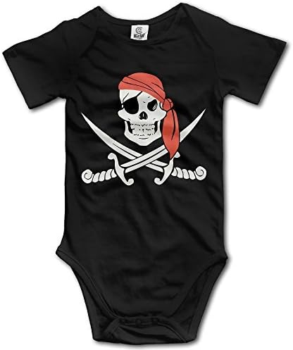 Jolly Roger Pirate Flag Skull &amp; Crossbones Buccaneer-01 Infant Baby Toddler Onesie Bodysuit 6 M Black